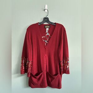 BOB MACKIE Southwestern Arrows Dream Catcher Cardigan Sweater Sz L Rust
